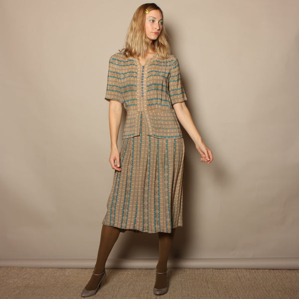 Vintage 40's Forever Young Scarf Print Rayon Midi Dress