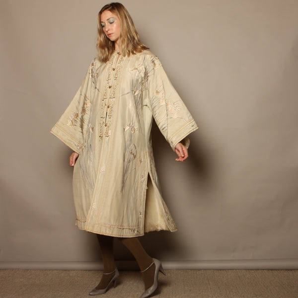 Antique Arts & Crafts Heavily Hand Embroidered Silk Coat