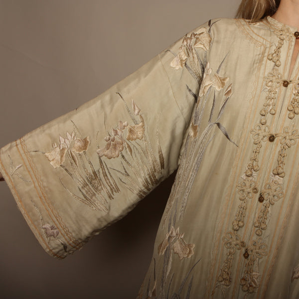 Antique Arts & Crafts Heavily Hand Embroidered Silk Coat