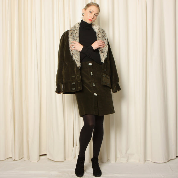 Vintage 70's Louise Perini Italian Corduroy Jacket + Skirt Set