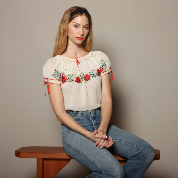 Vintage 30's Cross Stitch Embroidered Blouse