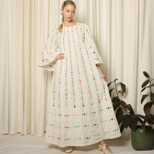 Vintage 60's Hand Embroidered Mexican Pintuck Dress