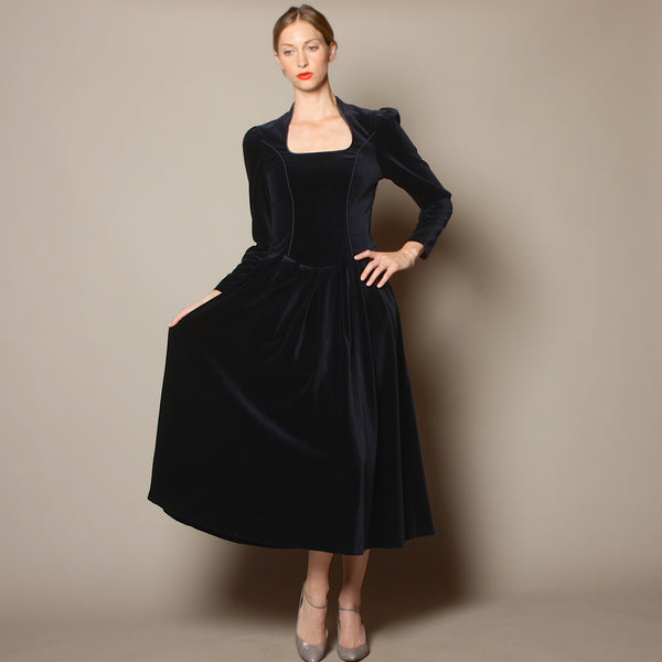 Vintage 80's Laura Ashley Midnight Velvet Medieval Dress