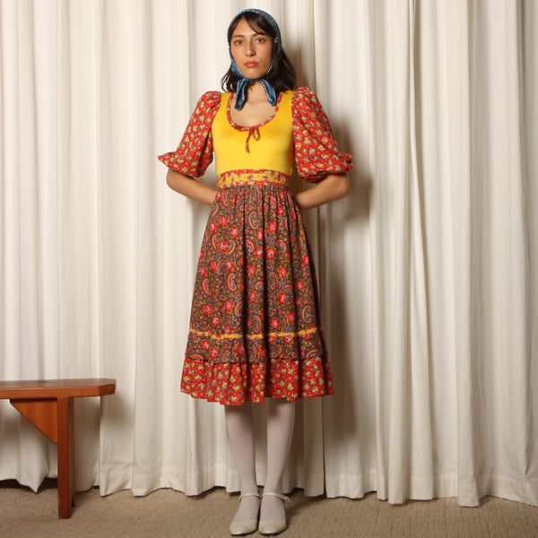 Vintage 70's Patchwork Calico Floral Cotton Prairie Dress