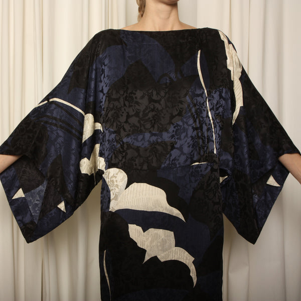 Vintage Silk Ginkgo Leaves Kimono Dress