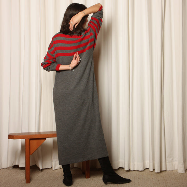 Vintage 80's Soft Merino Wool Striped Knit Maxi Dress