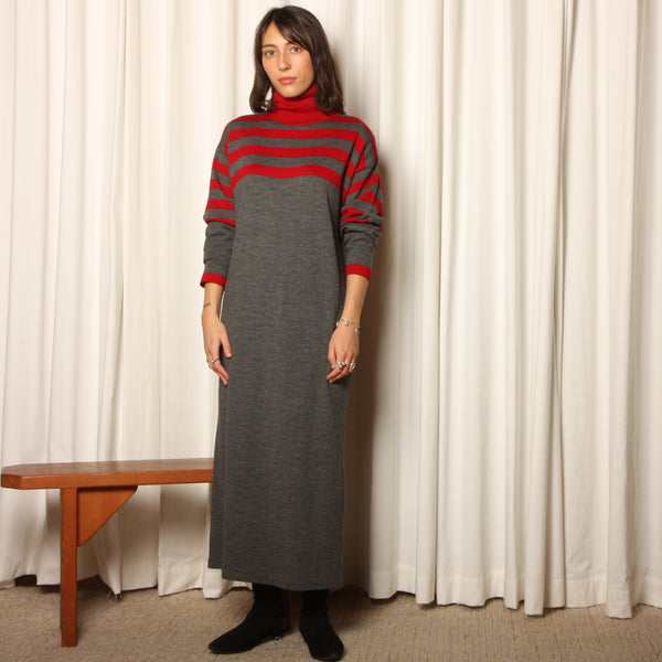 Vintage 80's Soft Merino Wool Striped Knit Maxi Dress