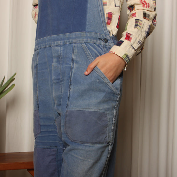 Vintage 50's 60's Patchwork Moleskin French Workwear Overalls