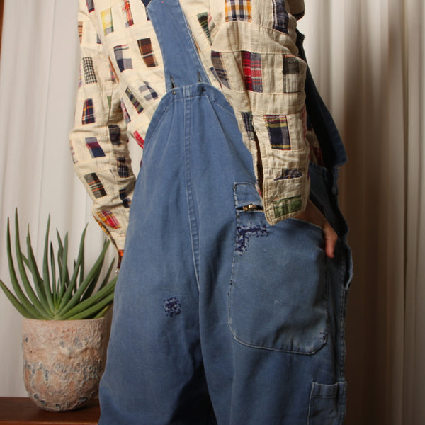 Vintage 50's 60's Patchwork Moleskin French Workwear Overalls