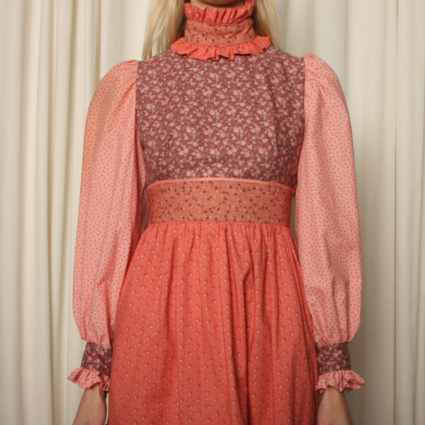 Vintage 80's Blush Calico Patchwork Prairie Dress