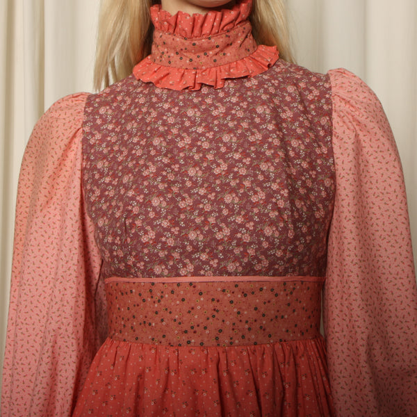 Vintage 80's Blush Calico Patchwork Prairie Dress