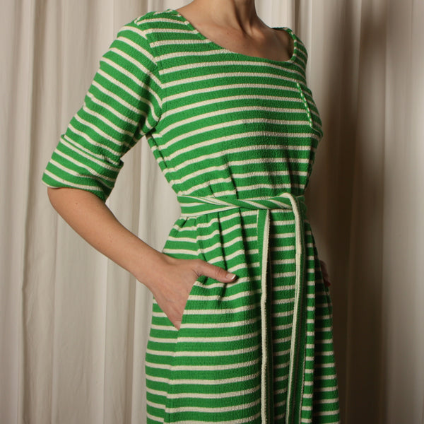 Vintage 70's Handmade Terry Knit Stripe Midi Dress