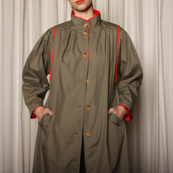 Vintage 80's Two-Tone Layered Cotton Pleated Trench