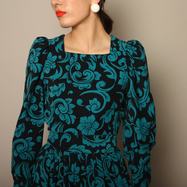 Vintage 80's Laura Ashley Corduroy Fleur De Lis Dress
