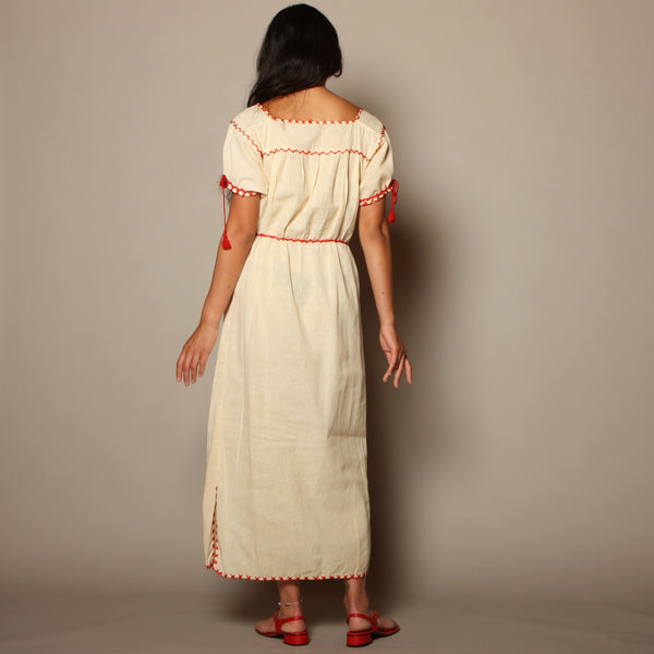 Vintage 60's Folk Hand Embroidered Muslin Dress