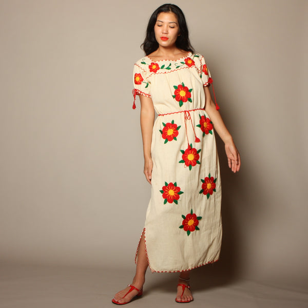 Vintage 60's Folk Hand Embroidered Muslin Dress – Opal Pineapple Vintage 60's Folk Hand Embroidered Muslin Dress – Opal Pineapple
