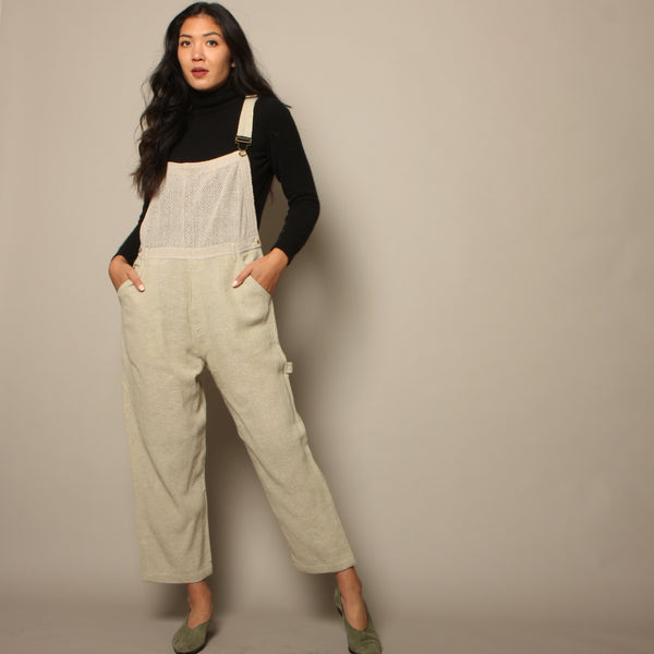 Vintage 90's Natural Woven Cotton + Mesh Overalls