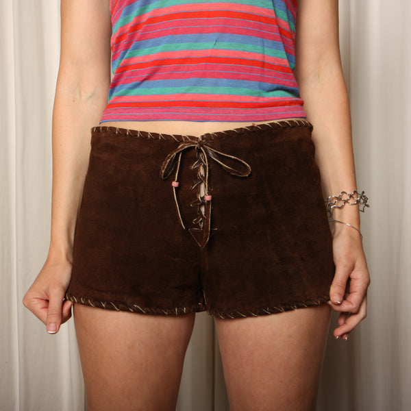 Vintage 70's Rustic Leather Whipstitch Shorts