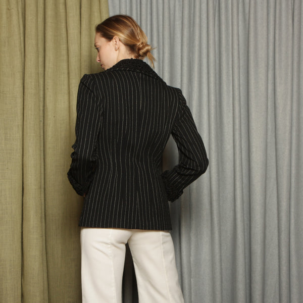 Vintage 50's Pauline Trigère Pinstripe Wool + Fur Jacket