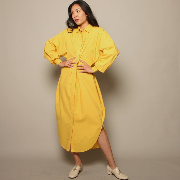 Vintage 80's Norma Kamali Canary Yellow Cotton Shirt Dress