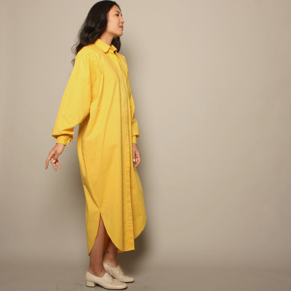 Vintage 80's Norma Kamali Canary Yellow Cotton Shirt Dress