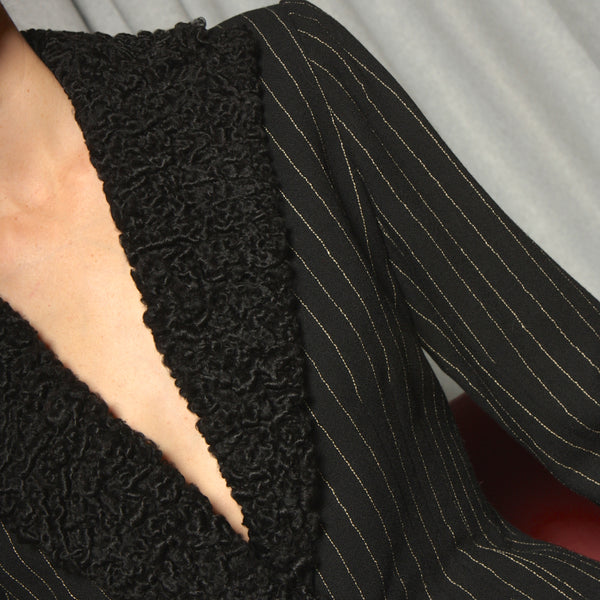Vintage 50's Pauline Trigère Pinstripe Wool + Fur Jacket