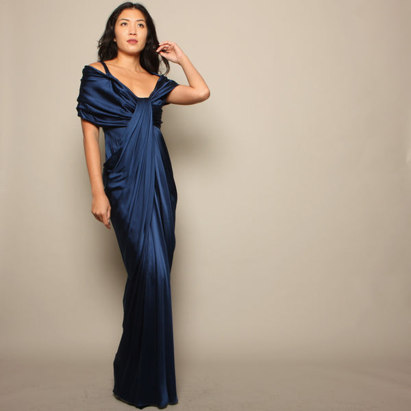 Vintage 90's Donna Karan Sapphire Silk Grecian Gown