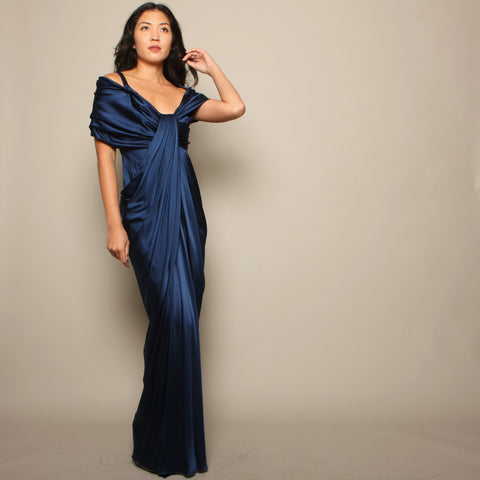 Donna Karan 1990s Size 4 Silver Grecian Metallic Strapless Vintage Silk 90s  Gown For Sale at 1stDibs