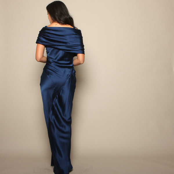 Vintage 90's Donna Karan Sapphire Silk Grecian Gown