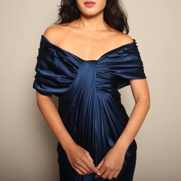 Vintage 90's Donna Karan Sapphire Silk Grecian Gown Opal Pineapple Vintage 90's Donna Karan Sapphire Silk Grecian Gown Opal Pineapple