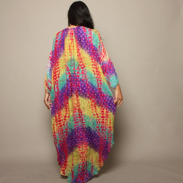 Vintage 70's Raksha Neiman Marcus Rainbow Silk India Dress