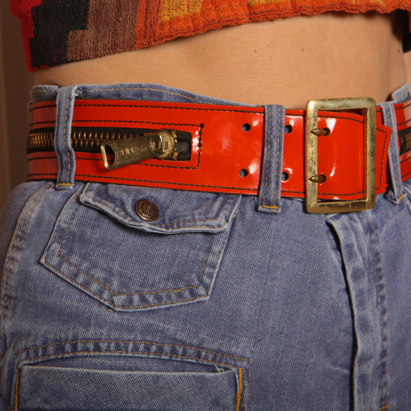 Vintage 60's Joseph Magnin Italy Patent Leather Zipper Belt