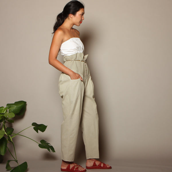Vintage 80's Woven Cotton + Mesh Ultra High Waist Pants