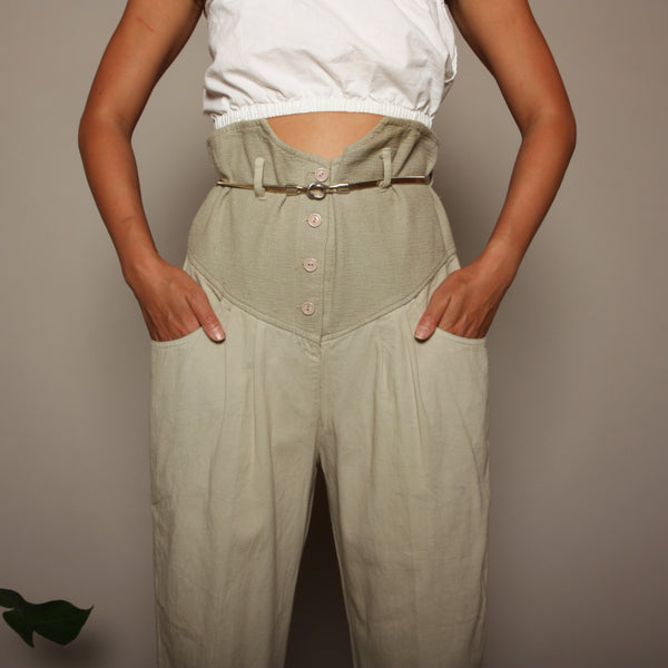 Vintage 80's Woven Cotton + Mesh Ultra High Waist Pants
