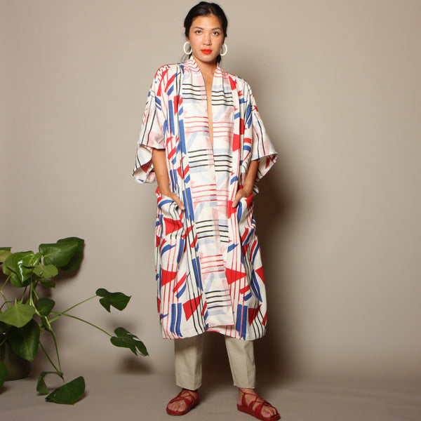 1940's Printed Linen Kimono Duster