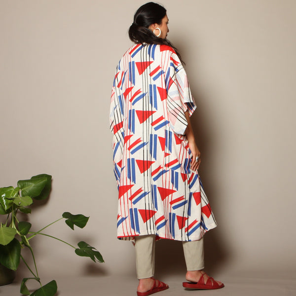 1940's Printed Linen Kimono Duster