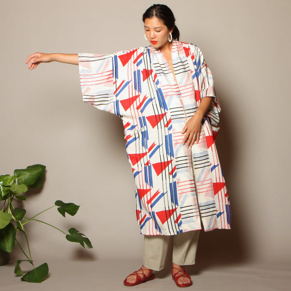 1940's Printed Linen Kimono Duster