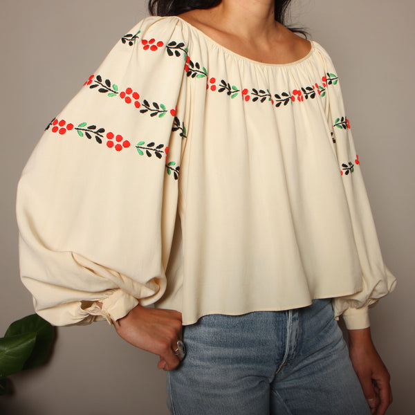 Vintage 30's Embroidered Silk Trapeze Poet Blouse