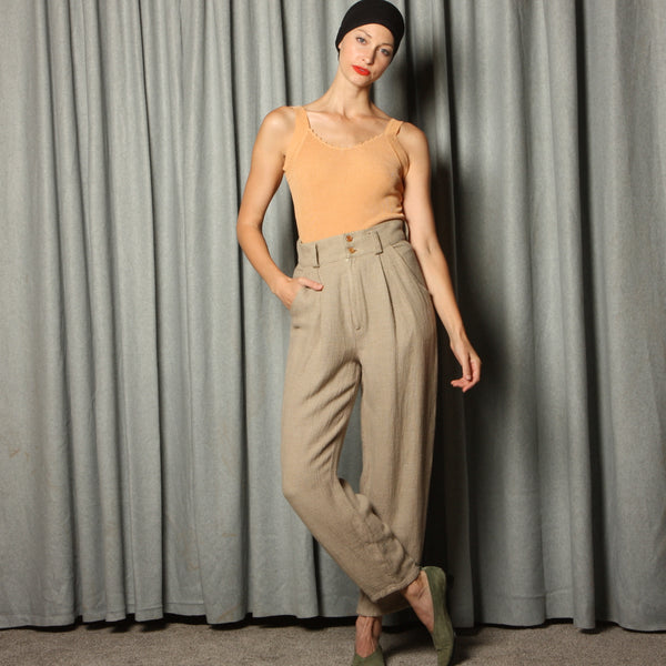 Vintage 90's Nuetral Woven Pleat Trousers