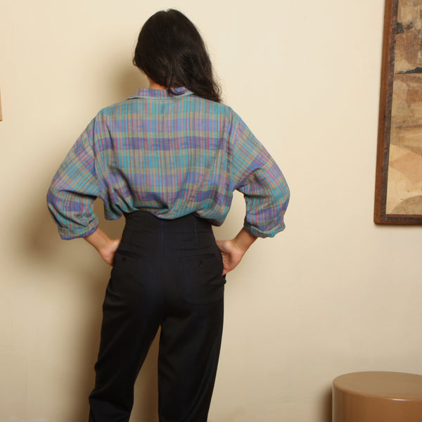 Vintage 80's Missoni Tissue Cotton Grid Shirt