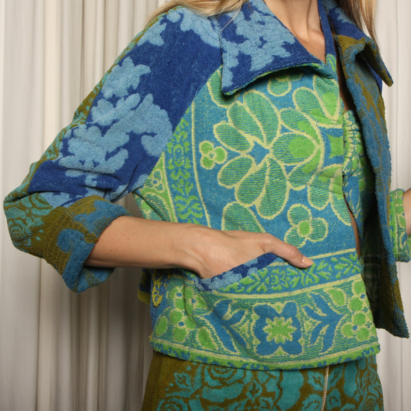 60's Floral Patchwork Quilted Terry Towel Jacket