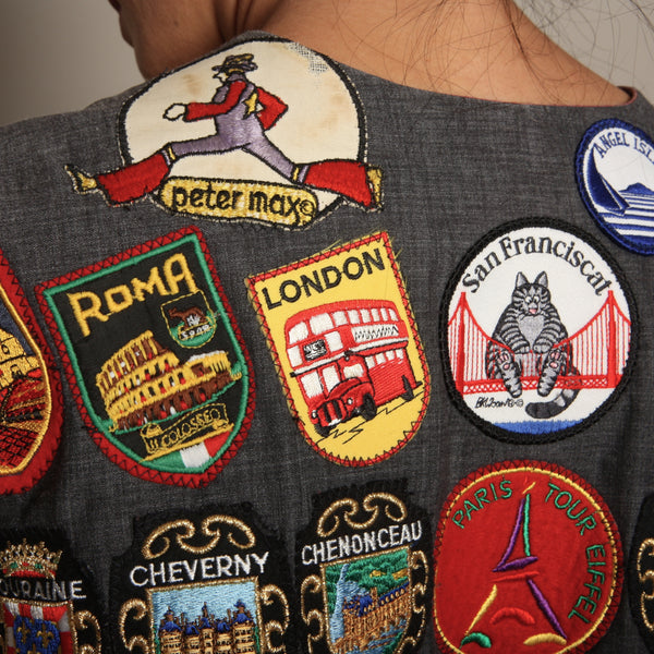 Vintage 70's OOAK World Traveler Patched Gilet Jacket