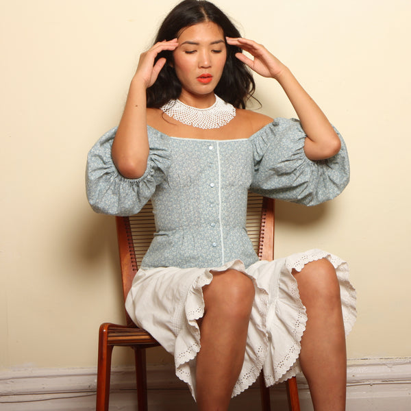 Vintage 70's Chambray Calico Peasant Top