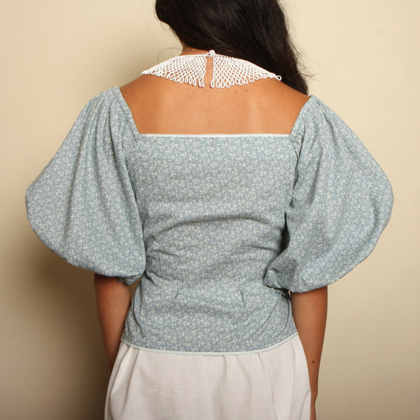Vintage 70's Chambray Calico Peasant Top