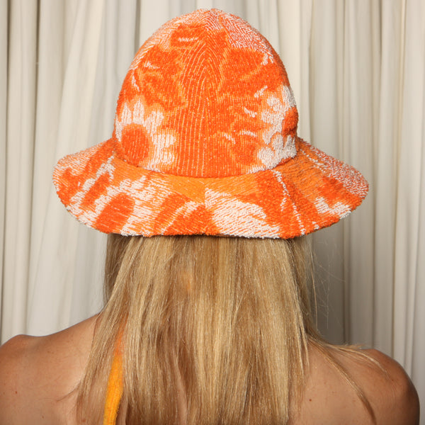 60's Tangerine Floral Mixed Prints Sun Hat
