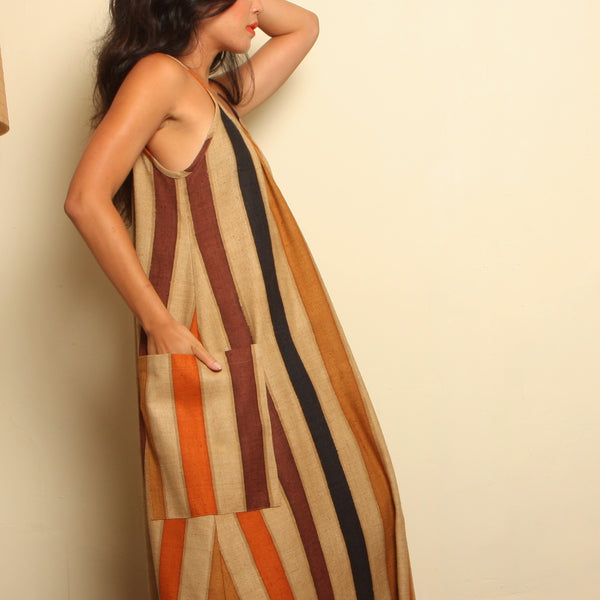 Camisole Trapeze Dress - Hand Painted Raw Silk