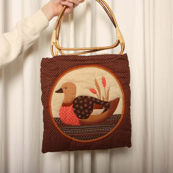 Vintage 70's Handmade Quilted Calico Duck Purse
