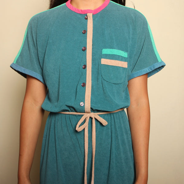 Vintage 70's Colorblock Terry Drape Jumpsuit