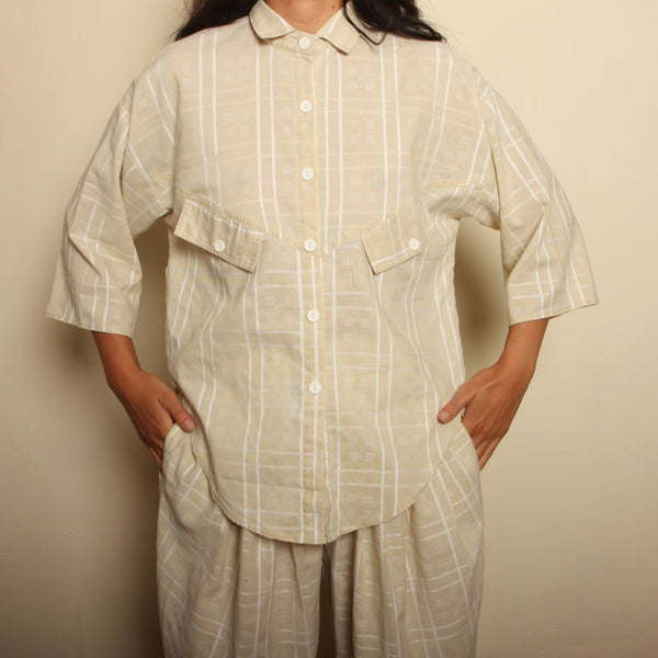 Vintage 80's Taupe Windowpane Pleat Ensemble