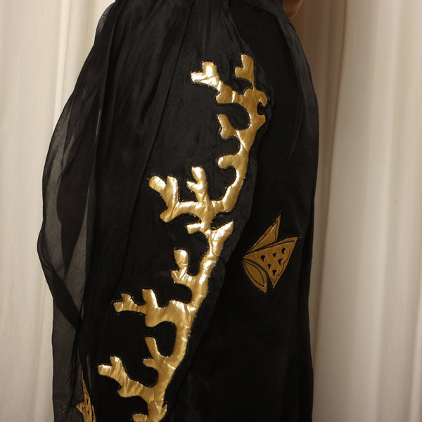Vintage 80's Silk Organza Quilted Applique Dress